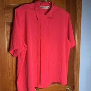 Yves St. Clair Pink button front, embroidery print, short‎ sleeve blouse, 20W